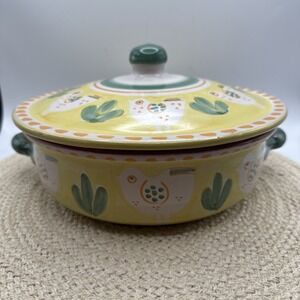 Vietri Solimene Serving Bowl Pot Tureen Lid Yellow Campagna Chicken Vtg Italy